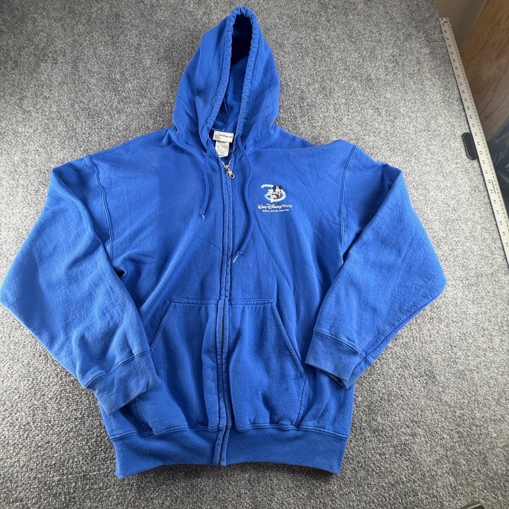 Walt Disney World Mickey Mouse Royal Blue Full Zip Hoodie Large Graphic Back